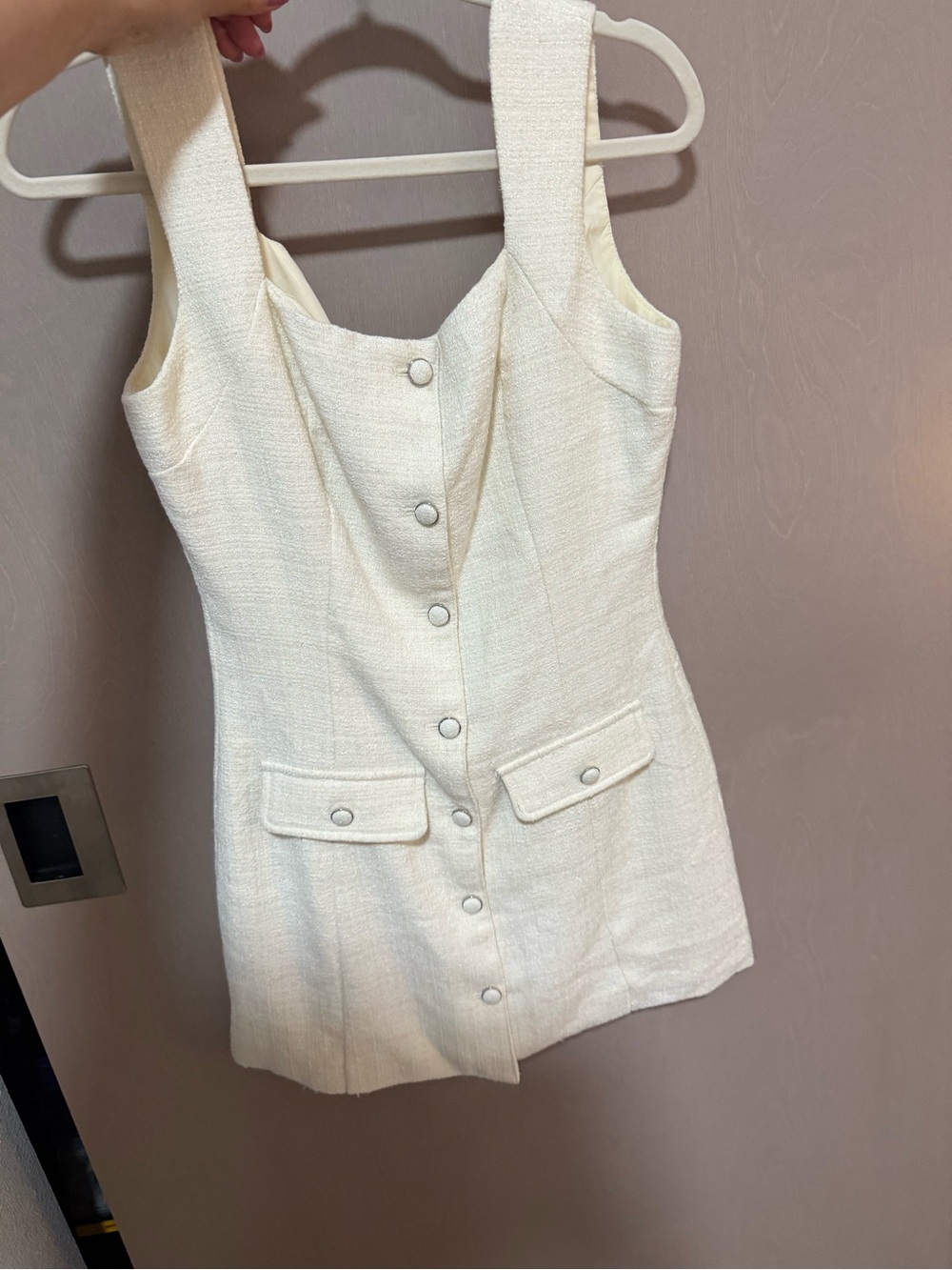 MARBLE Cream Button-Front Textured Mini Dress